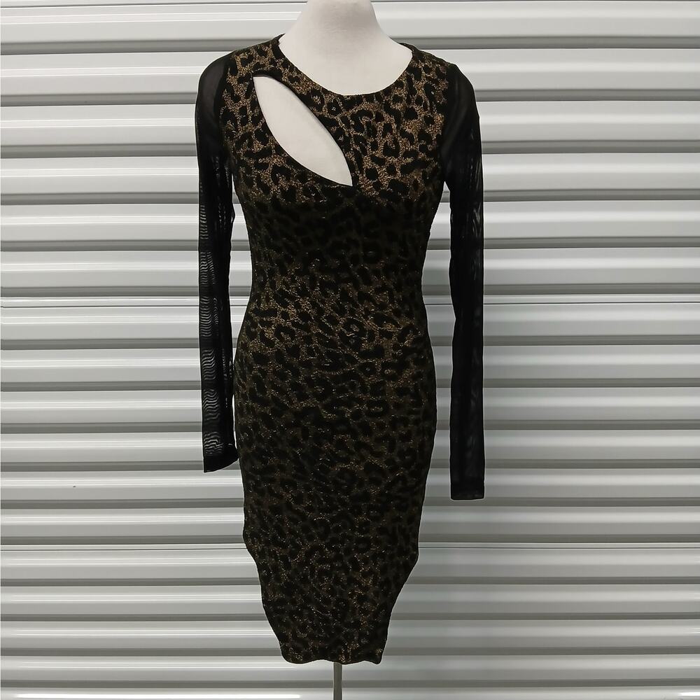 Symphony Womens Bodycon Dress Small Metallic Black Leopard Wedding Party Glam